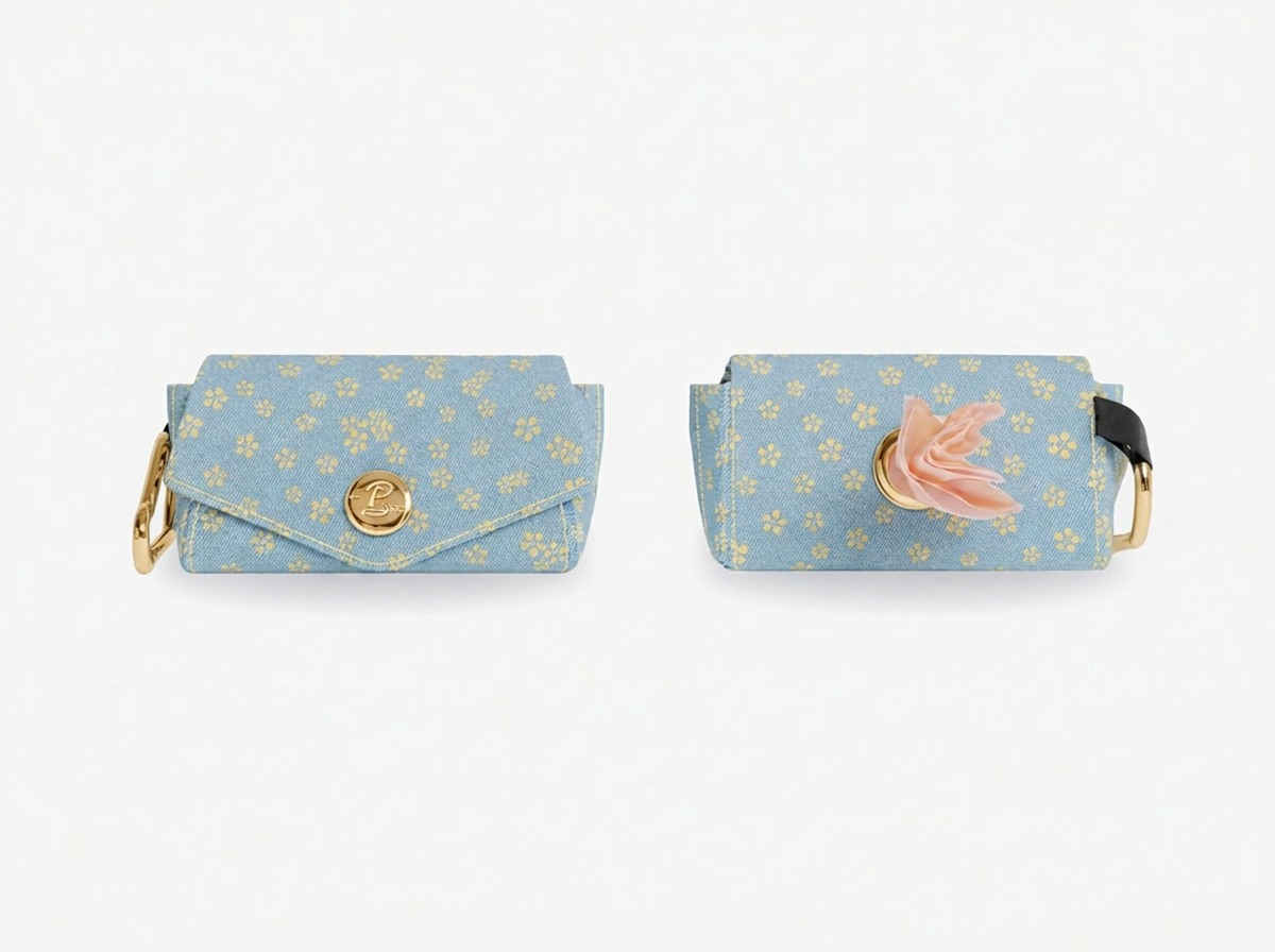 bandit-pochette-sacs-crottes-chien-jean-fleurs-mimosa image 1