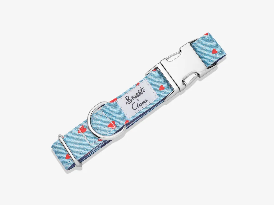bandit-colliers-denim-collier-chien-c-urs-rouges-clara image 1