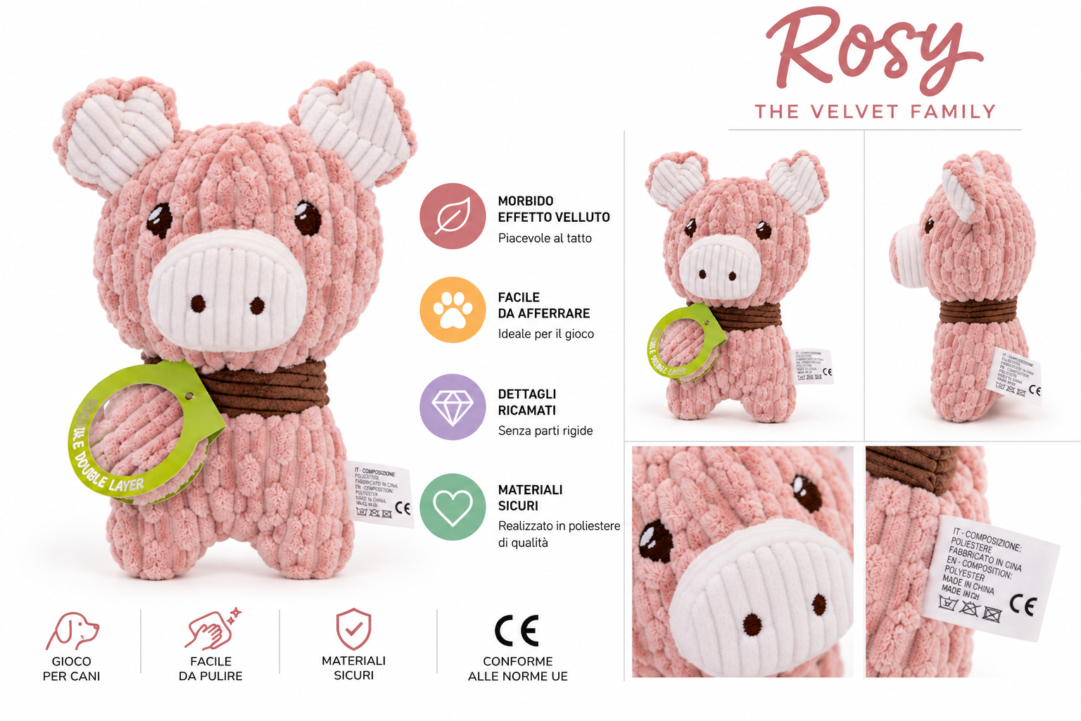 coralpina-velvet-family-rosy-pig-peluche-chien image 4