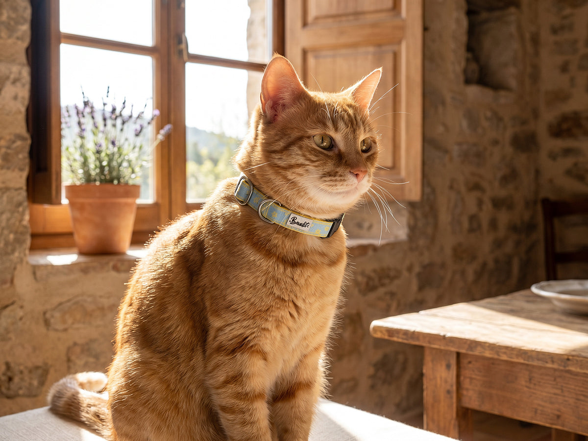 bandit-mimosa-collier-chat-jean-fleurs-jaunes-chat image 2