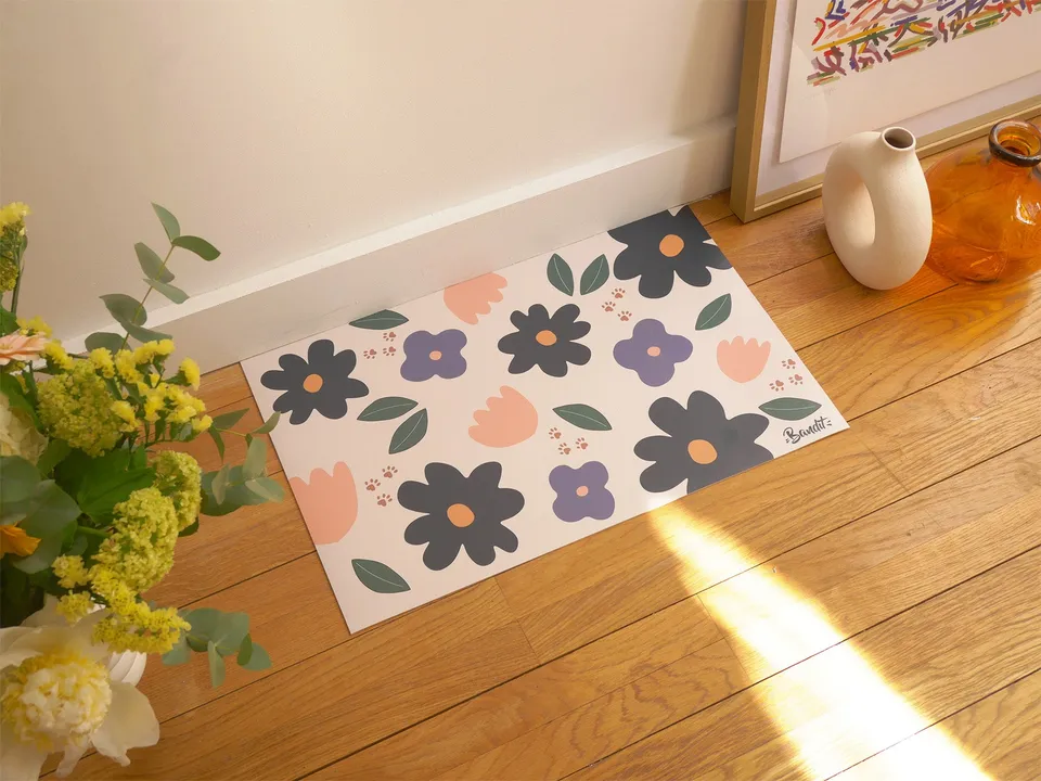 bandit-tapis-de-gamelle-floral-chien-et-chat-pvc-55x33cm image 1
