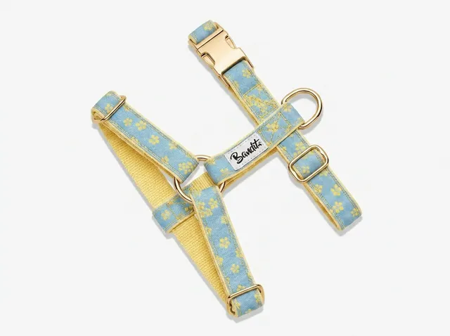 bandit-harnais-pour-chien-jean-fleurs-jaunes-harnais-denim-r-glable image 1