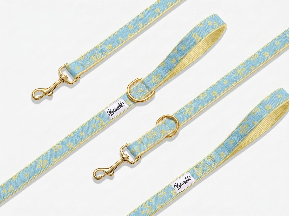 bandit-mimosa-laisse-chien-jean-fleurs-jaunes-120-cm image 1