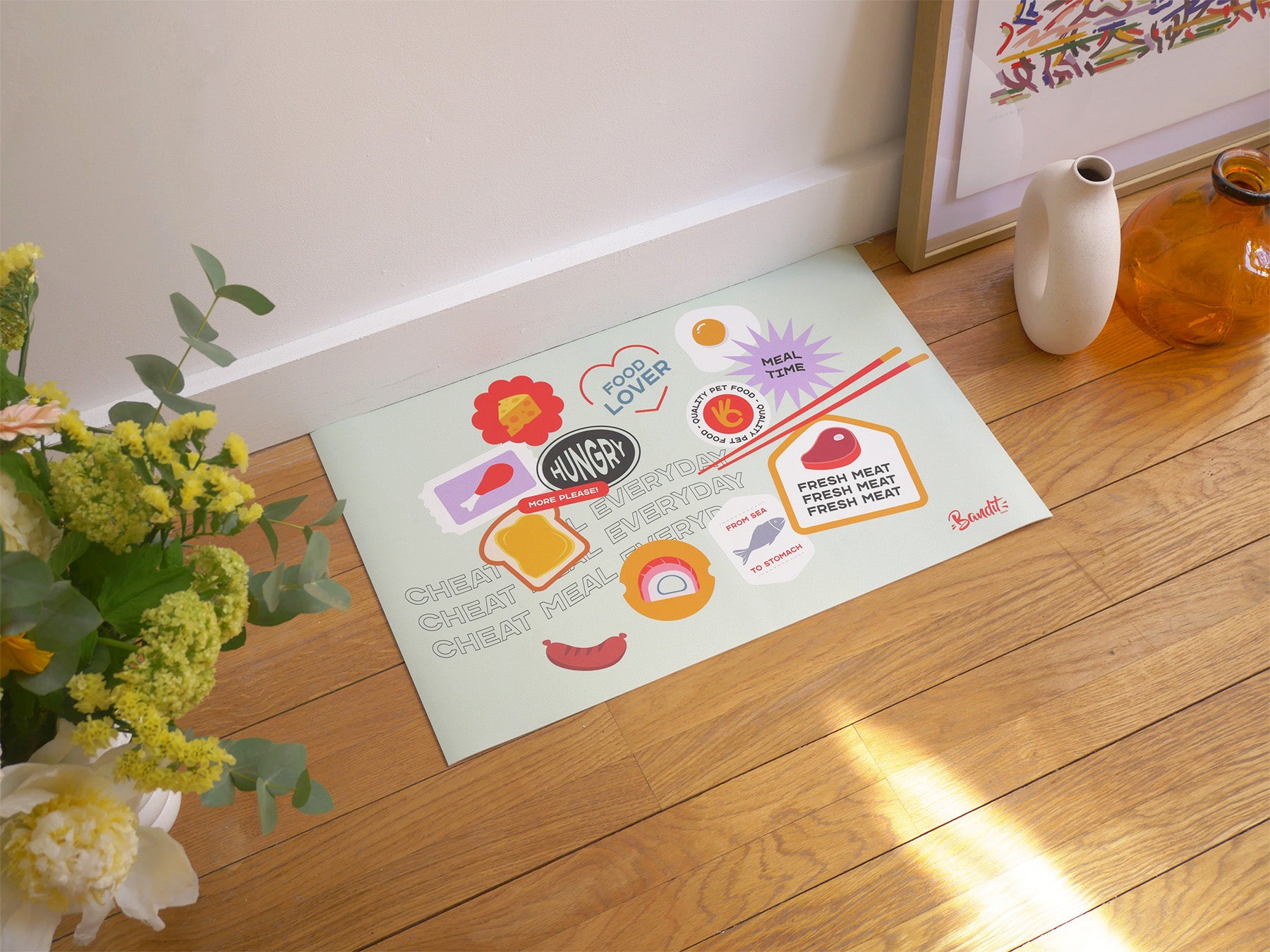 bandit-tapis-gamelle-stickers-chien-chat-55x33-cm image 1