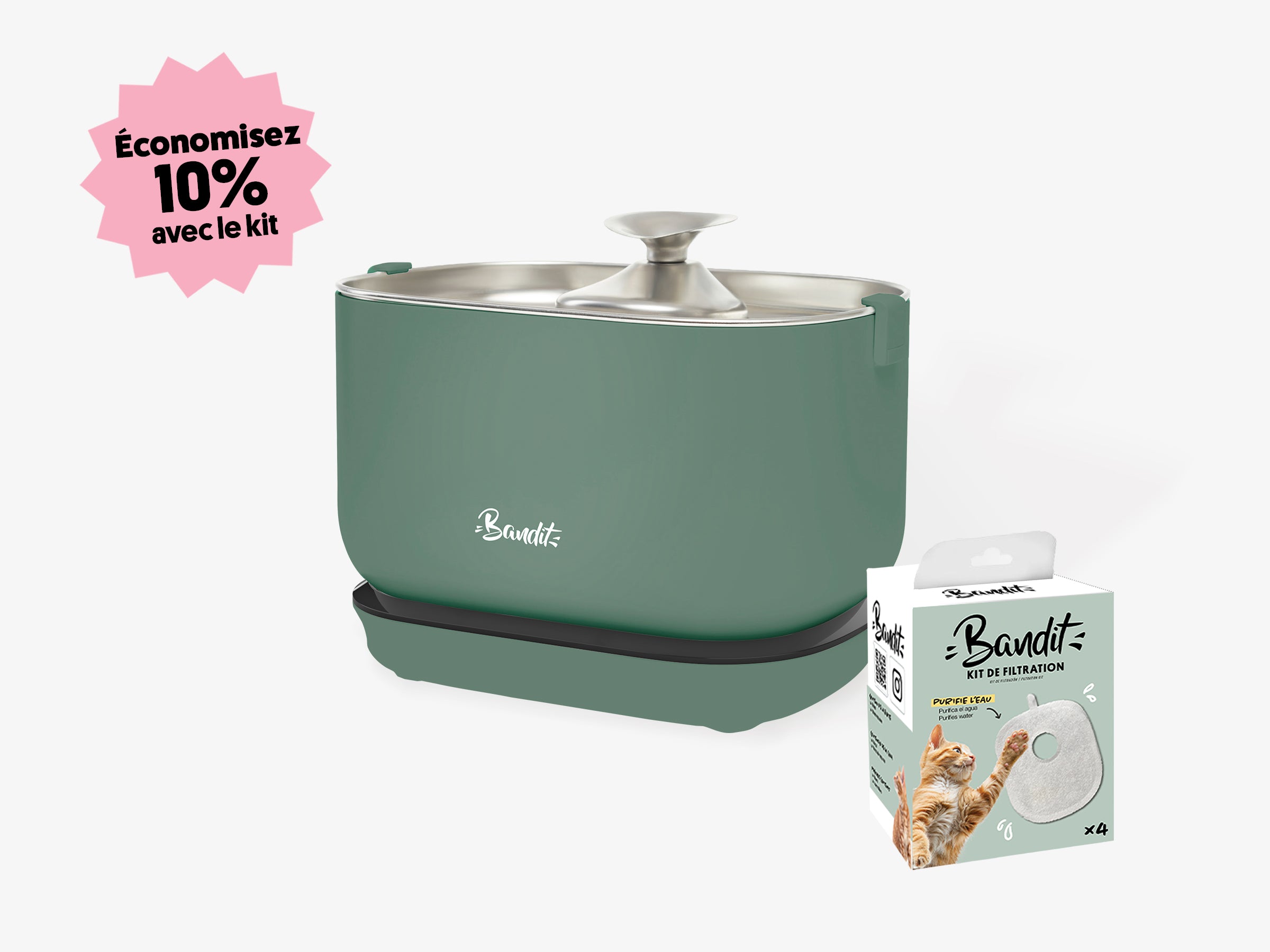 bandit-les-kits-fontaine-sans-fil-fontaine-chat-verte-4-filtres-inox-2-5l image 8