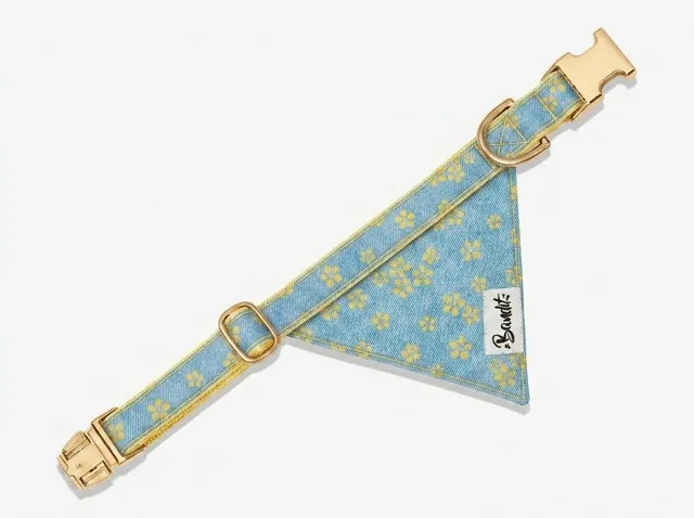 bandit-mimosa-bandana-chien-jean-fleurs-jaunes-petit-chien image 1