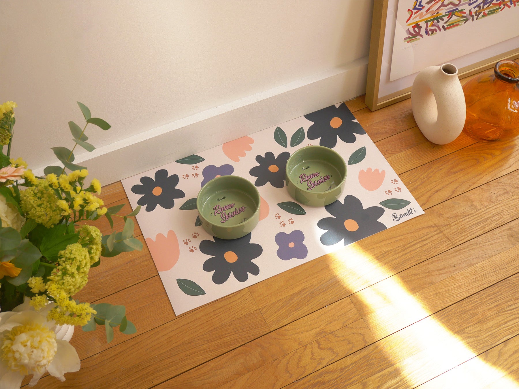 bandit-tapis-de-gamelle-floral-chien-et-chat-pvc-55x33cm image 3