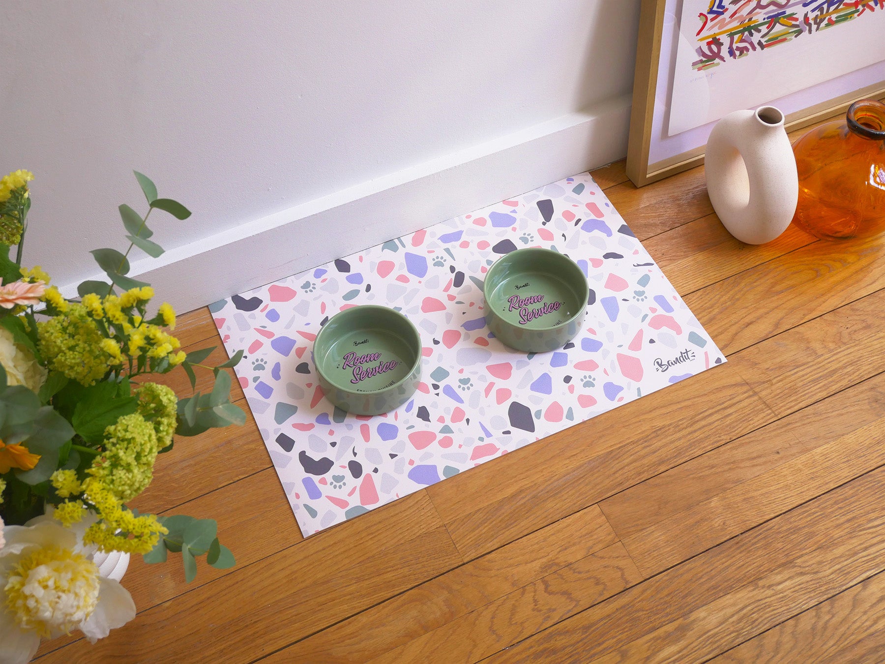bandit-tapis-de-gamelle-terrazzo-pastel-55x35-chien-chat-pvc image 2