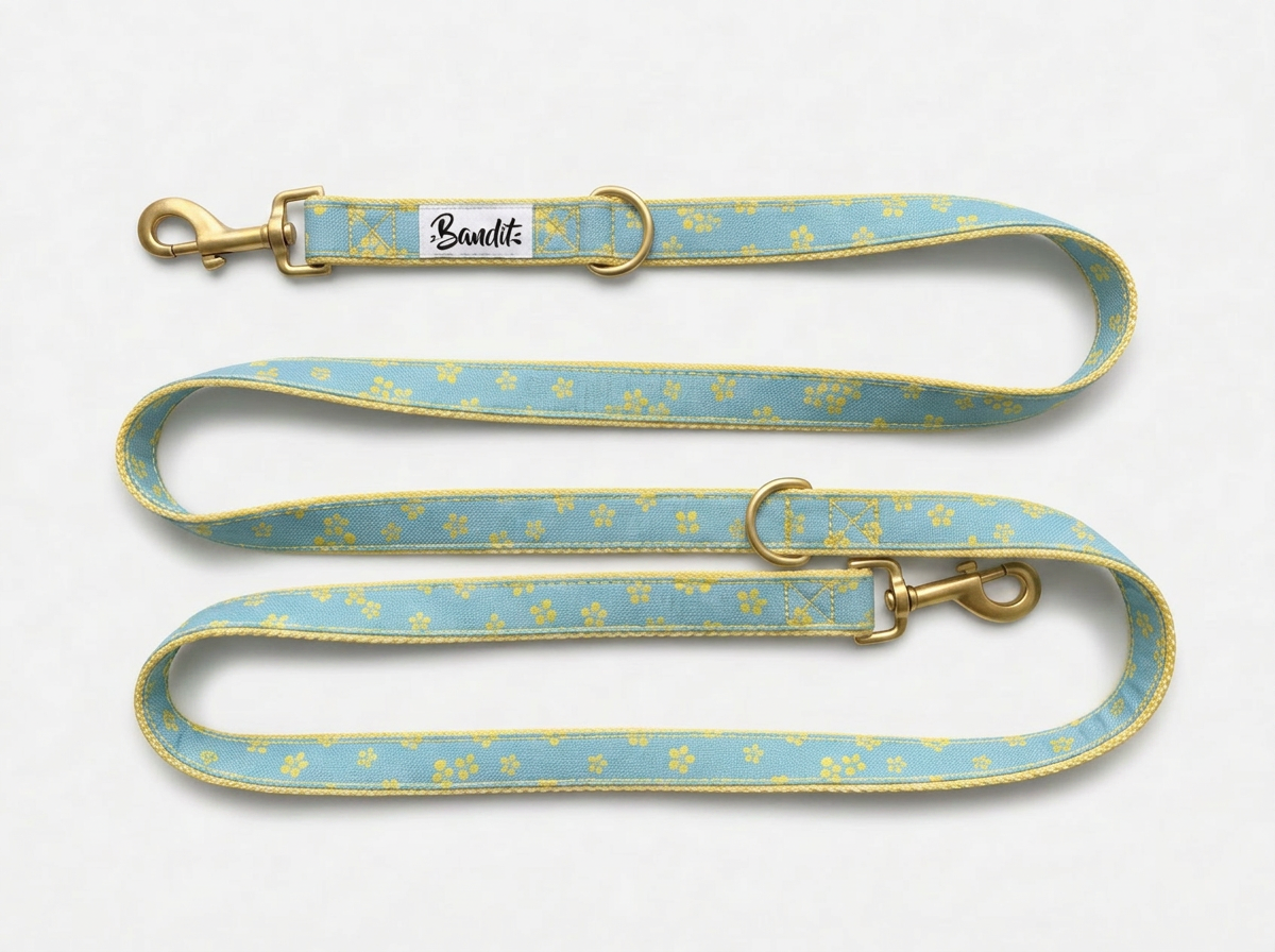 bandit-mimosa-laisse-chien-jean-fleurs-jaunes-120-cm image 2