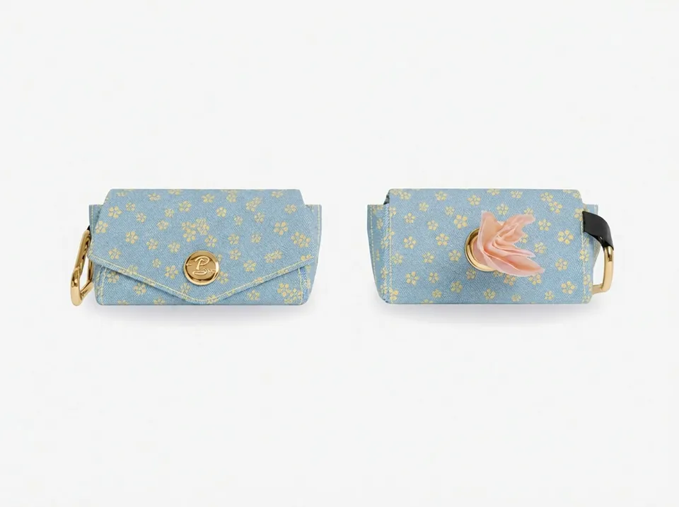 bandit-pochette-sacs-crottes-chien-jean-fleurs-mimosa image 1